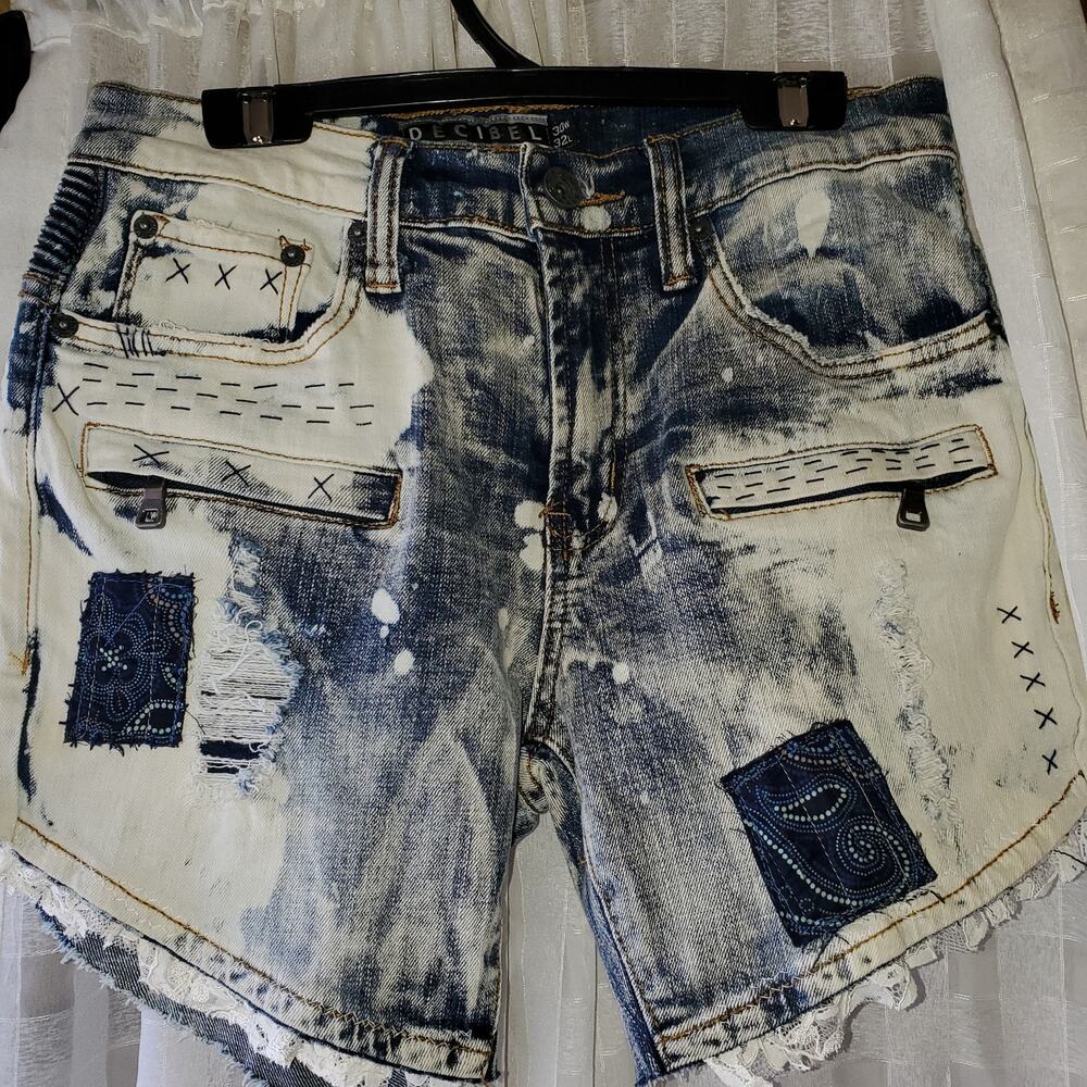 Upcycled Repurposed Distressed Decibel Cut Off Shorts Sz 30